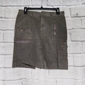 Roxy 100% Cotton Utility Cargo Back Mini Skirt Army Green Size 3 100% Cotton